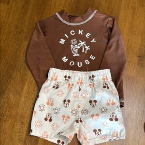 Mickey Mouse Brown Rash Guard Swim Set